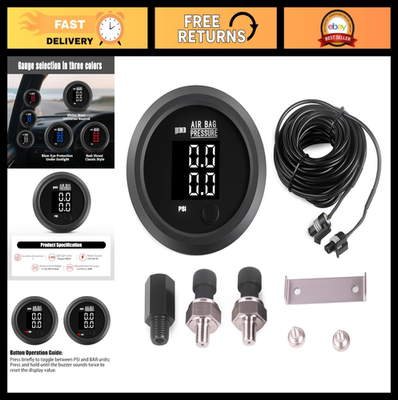 #ad Dual Digital Air Bag Pressure Gauge 0 232PSI for Air Ride Suspension Sensors $50.99