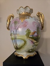 Antique Nippon Morimura Hand Painted Gold Landscape Vase 1911 Only 1 Known !