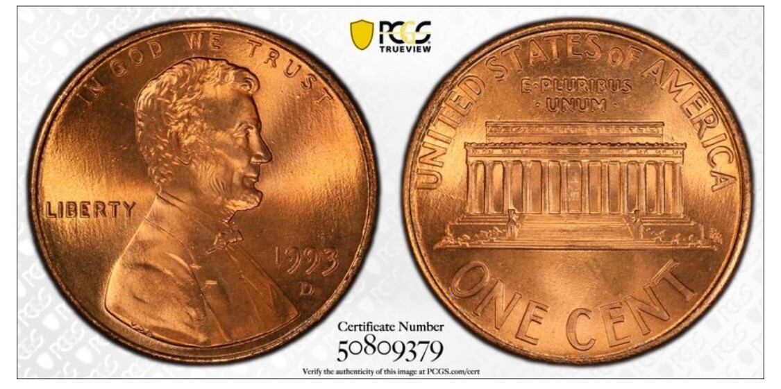 1993-D 1C RD Lincoln Memorial One Cent PCGS MS69RD 50809379 | eBay