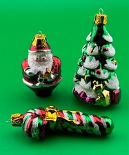 Lot of 3 Glass Christmas Ornament - Santa - Christmas Tree - Candy Cane
