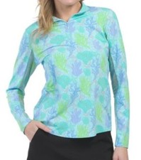 NWT Ladies IBKUL Valara Seafoam Jade Long Sleeve Mock Golf Shirt S  M