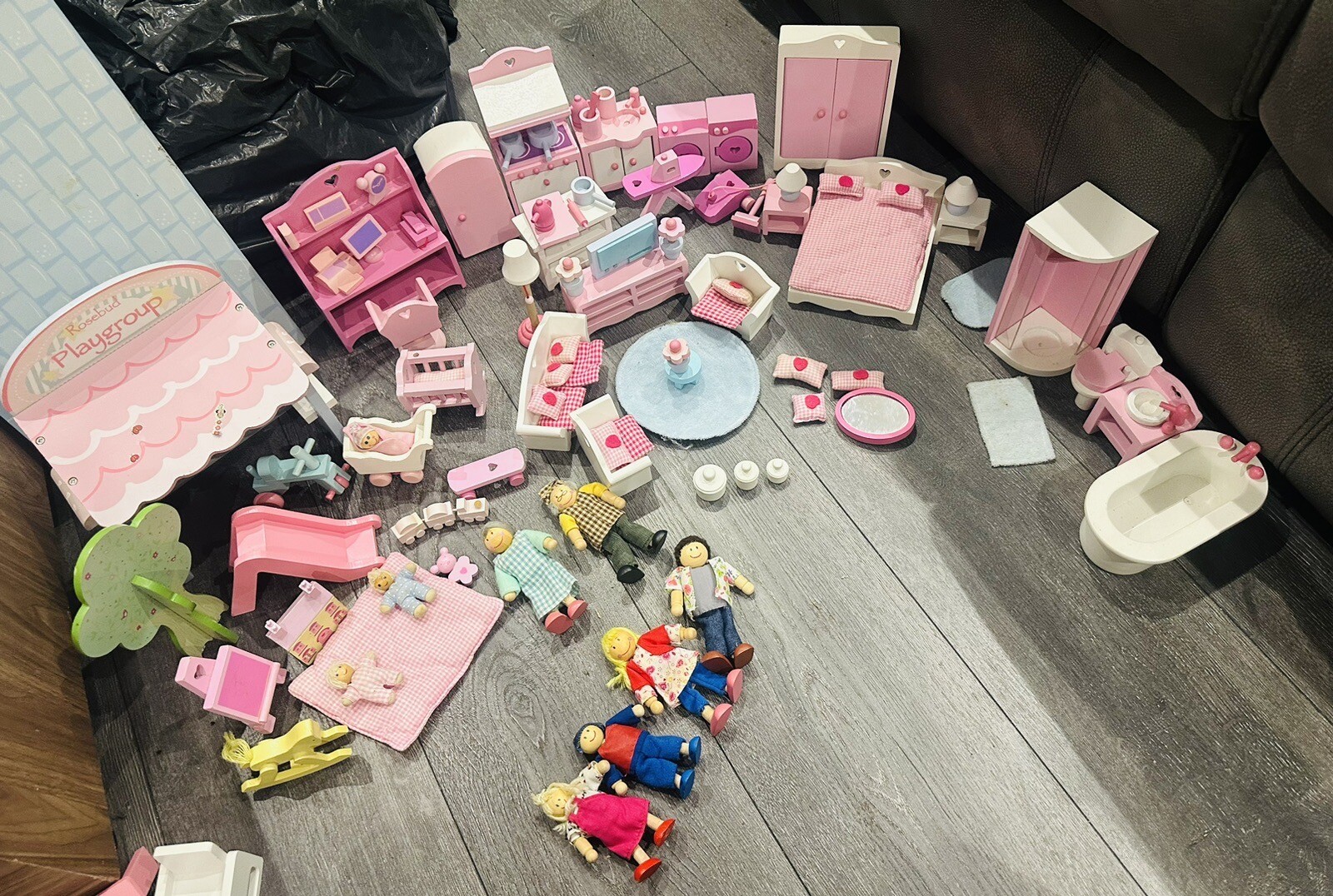 elc Rosebud Wooden Doll House Furniture Huge Bundle Figures Utility