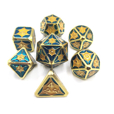 Red & Gold Metal Dice Set For D&D, RPG, MTG - Heavy Duty Polyhedral Tabletop Game Dice