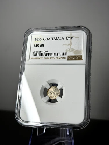 1899 Guatemala 1/4 Real Silver Coin NGC Certified MS 65 - 80,000 Minted