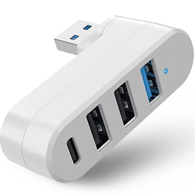 4-Port USB 3.0 Hub 90°/180° Degree Rotatable USB Splitter with 3 USB Ports & ...