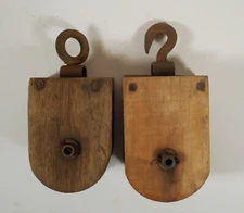 Pair of Vintage Wooden Pulleys /Sheaves Farm Amish Steampunk