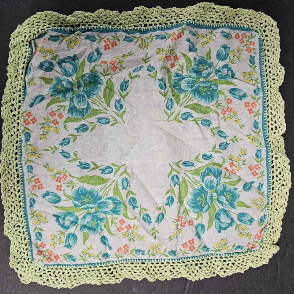 Pañuelo Vintage Floral con Crochet Encaje Borde Borde 10" Juego de 3 (C) Foto 2 de 4