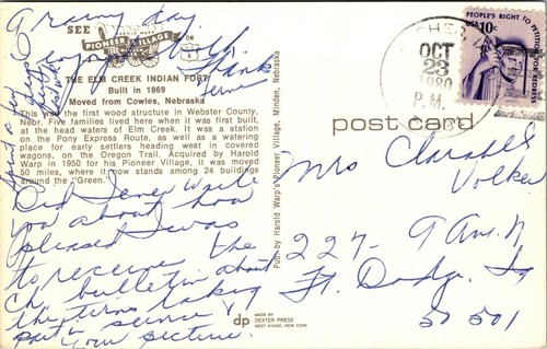 Elm Creek Indian Front Nebraska Moves From Cowles Postcard - Picture 2 of 2