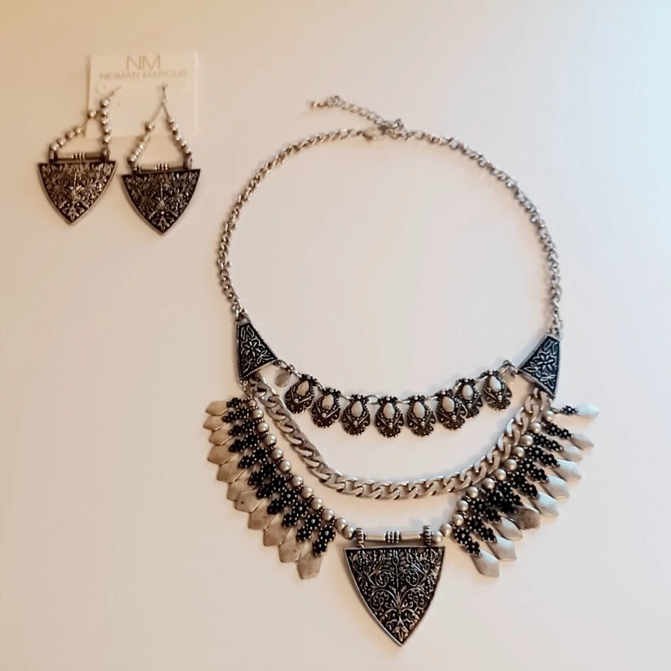 Mittelalterlicher Stil Silber Guss Metall Ritter Schild Hochzeit Halskette Ohrring Set Neu mit Etikett