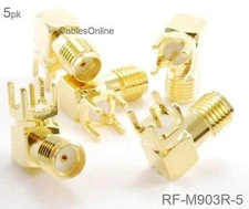 5-Pack SMA Female Jack PCB Mount, Gold Plated Right-Angle RF Connectors