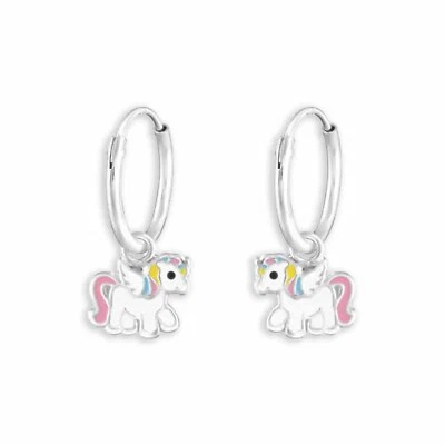 925 Silber Kinderohrringe Einhorn Ohrringe Schmuck für Mädchen Creolen Schmuck - Bild 1 von 4