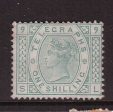 1876 Telegraph stamp Sg T8 1 Shilling plate 9 MINT unused HINGED SL (no gum)