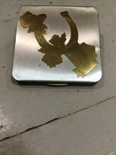 Vintage Lucky Horse Shoe Floral Powder 3”x3” Brass Compact Usa Made