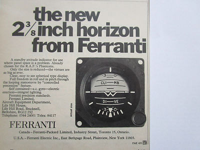 9/1972 PUB FERRANTI FLUGZEUG AUSRÜSTUNG 2 3/8 ZOLL HORIZON RAF PHANTOM AD