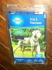 3-in-1 Harness with Control Leash ~Black~ LARGE -Girth Adjusts from 29.5"- 42.5"