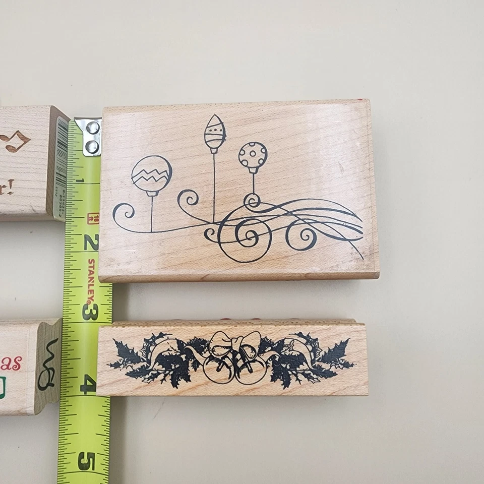 Lote de 4 estampillas de tinta de goma de madera para amantes de la música navideña Foto 2 de 4