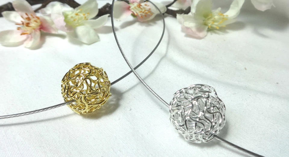 gold Kugel Reif Halsreif Collier Draht Edelstahl Braut Schmuck Ball vergoldet - Bild 2 von 3