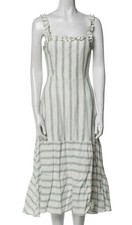 Reformation Hyla  Gateau Green cream stripe  Linen sun Dress long Womens