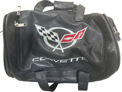 black leather corvette duffle bag