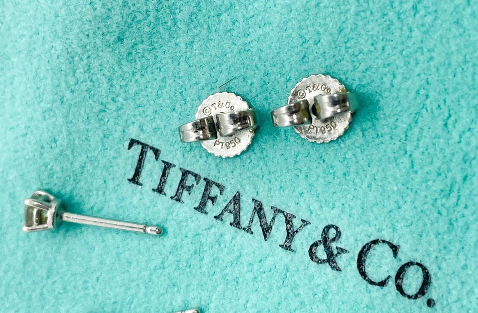 Tiffany & Co. Platinum Solitaire Diamond Stud Earrings with Tiffany Box - Image 4 of 4