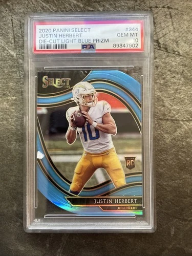 2020 Panini Select Field Level Justin Herbert #344 Light Blue  Die-Cut  PSA 10