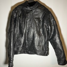 Vintage Diamond Plate Buffalo Patch Black Leather Motorcycle Jacket Men's Large