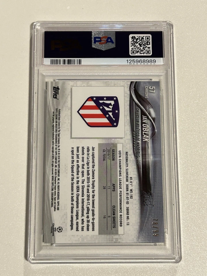 2017 Topps Chrome UEFA Jan Oblak Green /99 PSA 10 - Image 2 of 3