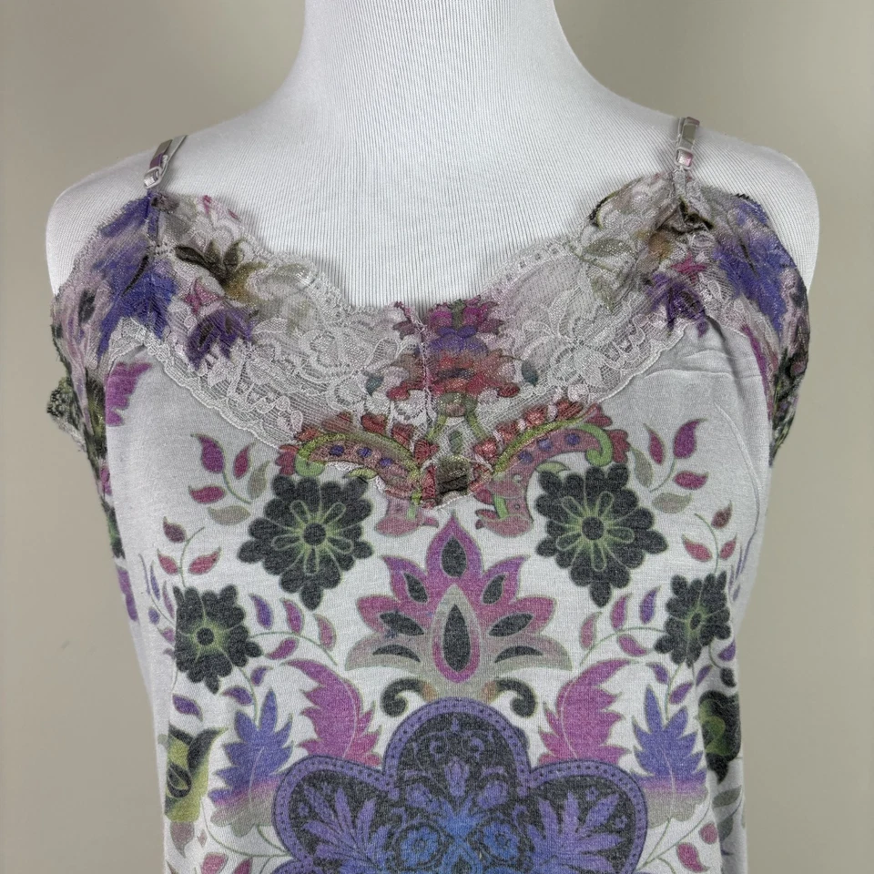 Camiseta sin mangas vintage Y2K Weavers para mujer XL gris púrpura floral encaje cami de hadas Foto 3 de 4
