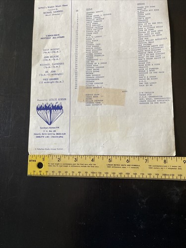 Hoja de encuesta WPEG FM98 Charlotte Concord NC 13 de octubre de 1985 - Imagen 4 de 4