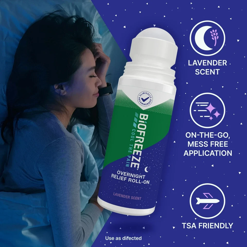 Gel analgésico enrollable Biofreeze mentol durante la noche 2,5 OZ caducidad 5/2026 *3 paquetes* Foto 3 de 4