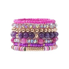 Boho Stackable Beaded Bracelet Set Surfer Clay Elastic Friendship Jewelry Set