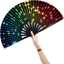 Large Folding Hand Rave Fan Clacking Fan for Line Dancing Party Festival DJ