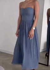 ZARA ABITO MIDI DONNA PLISSETTATO SENZA SPALLINE COLORE BLU taglia M