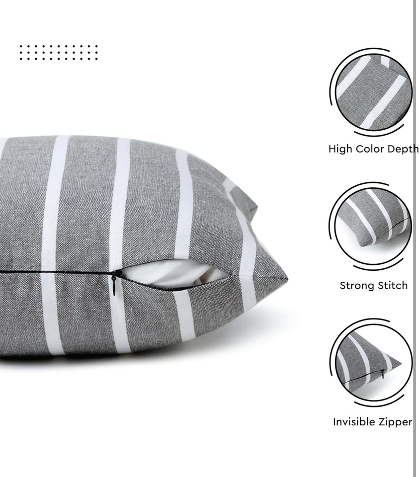 "Juego de 2 fundas de almohada a rayas grises/blancas de 20"" X 20"" Encasa" Foto 2 de 4