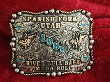 Rodeo☆1989☆X~Treme BULLRIDING Champion Trophy Buckle☆Spanish Fork Utah☆Rare☆W82