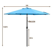 9ft Patio Umbrella with Crank Handle and Push Button Tilt, 8 Ribs