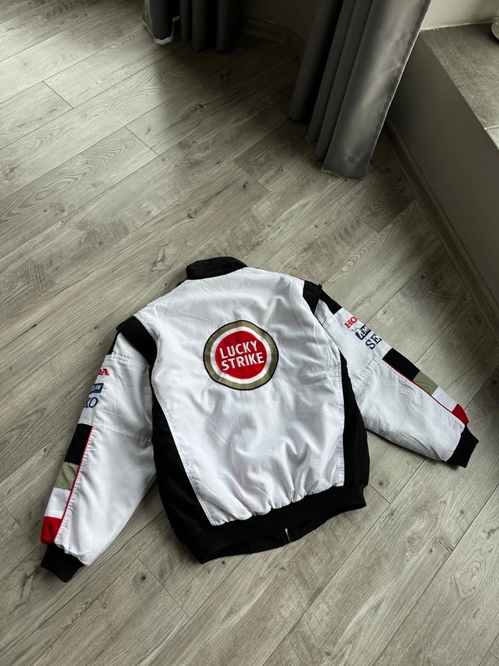Jaqueta masculina vintage Lucky Strike Honda Bar F1 Racing tamanho: G - Imagem 3 de 4