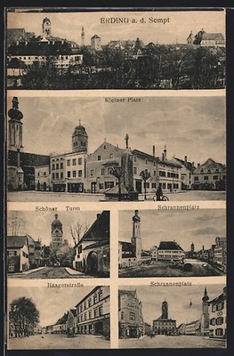 Postcard Erding a. d. Sempt, beautiful tower, Schrannenplatz, Haagerstrasse 