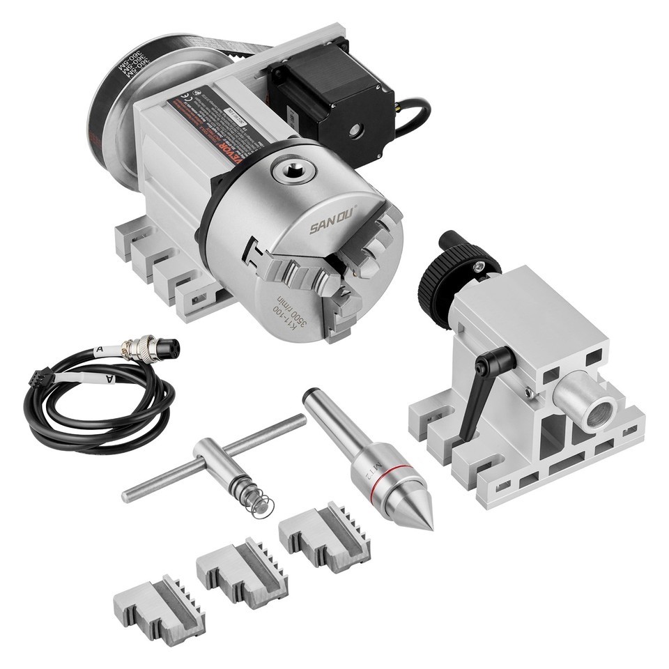 Cabezal divisor de indexación VEVOR K11-100 mm contrapunto de mandril de 3 mordazas para fresado CNC
