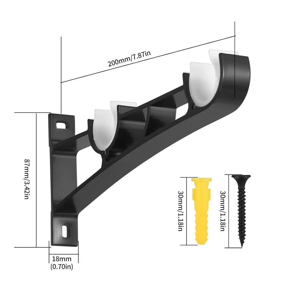 Supports Tringle à Rideaux Réglables en Aluminium - Lot de 2 Noir - Photo 2/4