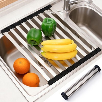 Roll Up Sink Drying Rack, Stainless Steel Sink Drying Rack with Silicone Wrap...