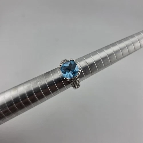 Fashion Ring Blue Stone Women Sterling Silver Plated Tone Proposal Size 6