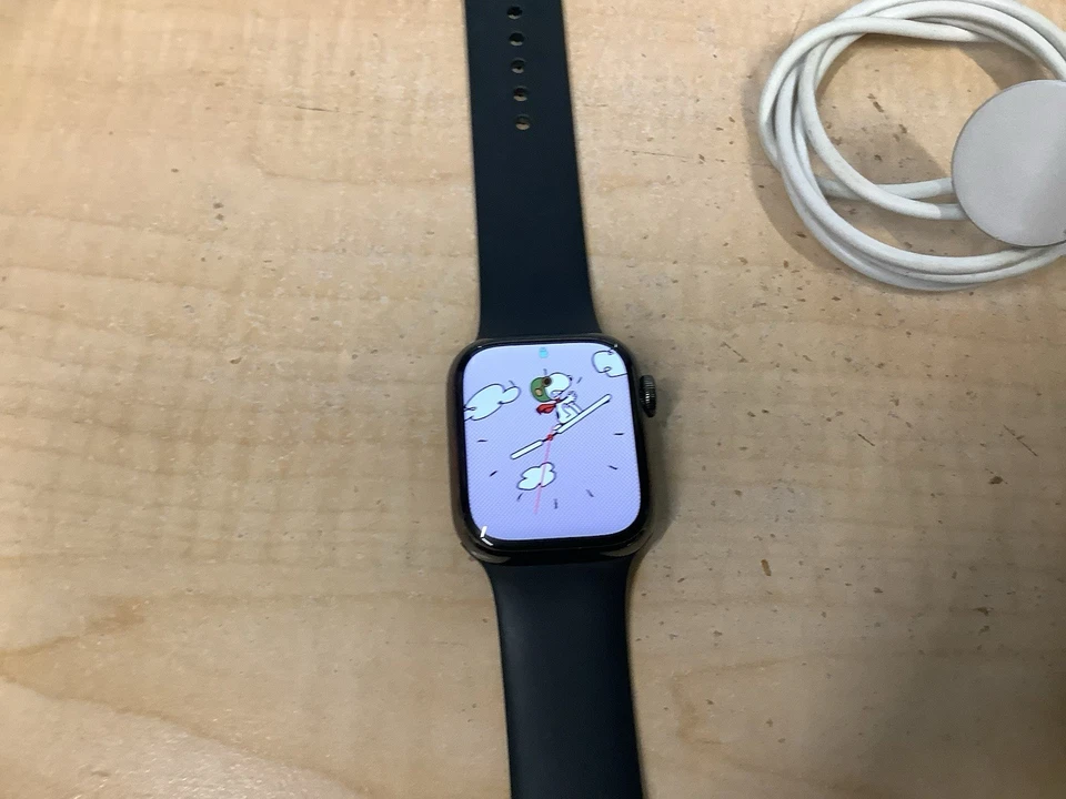 Apple Watch (Series 7) 41mm Graphite Stainless Steel (LTE) w/ Blue / Black strap - Image 3 of 4