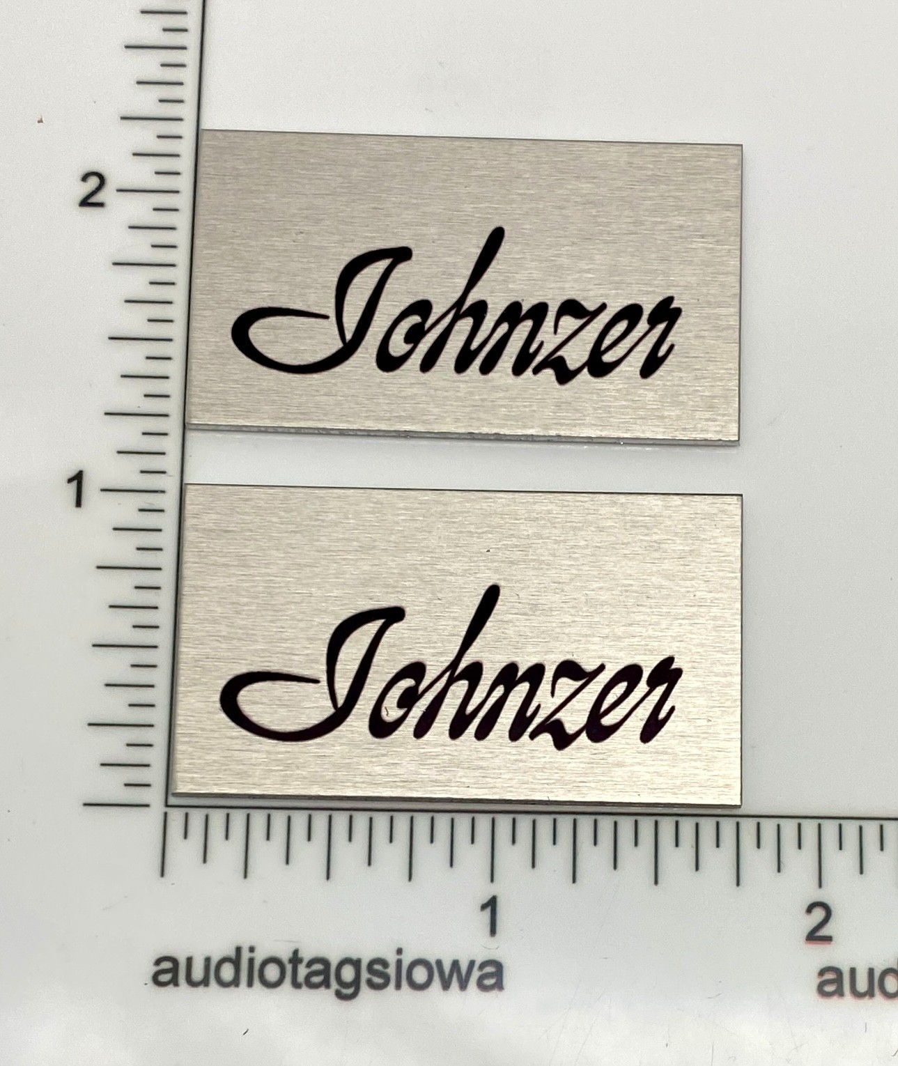 Johnzer Speaker Badge Logo Emblem Square PAIR Custom Made Aluminum Self Stick