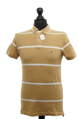 Tommy Hilfiger Herren Poloshirt Polohemd S beige gestreift Slim Kurzarm Piqué - Bild 1 von 4