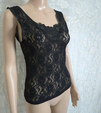 SHEER BLACK STRETCH LACE Vintage 1980s CAMISOLE CAMMY - S /M