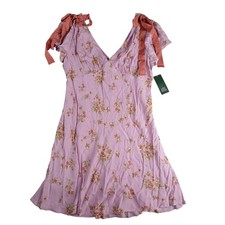 Wild Fable Dress Womens Large Pink Floral Tie Strap Knee Length V Neck NWT