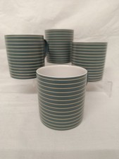 Denby England Intro Stripes Sand Coffee Tea Stoneware Modern Ribbed Mug Set of 4