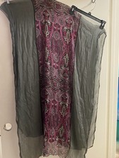 Vintage Scarf Goth Boho Print Gray Sheer With Pink Purple  Print 85  L X 40  W