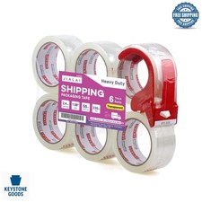 Heavy Duty Clear Packing Tape 6 Rolls with Dispenser, 2.4 Mil, 55 Yards